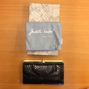 Judith Leiber black snake skin wallet